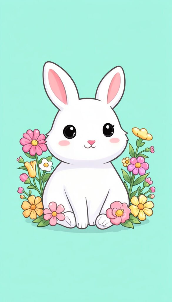 Conejito en Jardín Floral - Imágenes kawaii aesthetic bonitas para