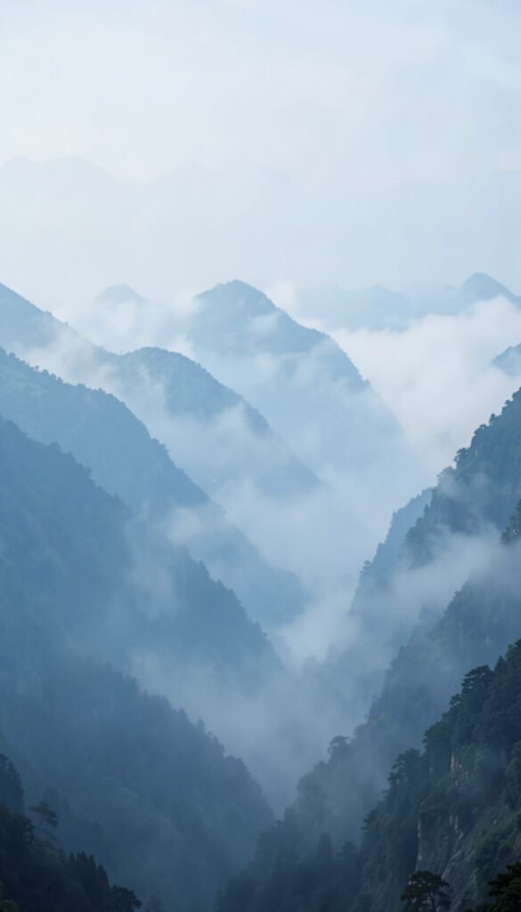 Montañas con niebla suave - fondos originales para Facebook