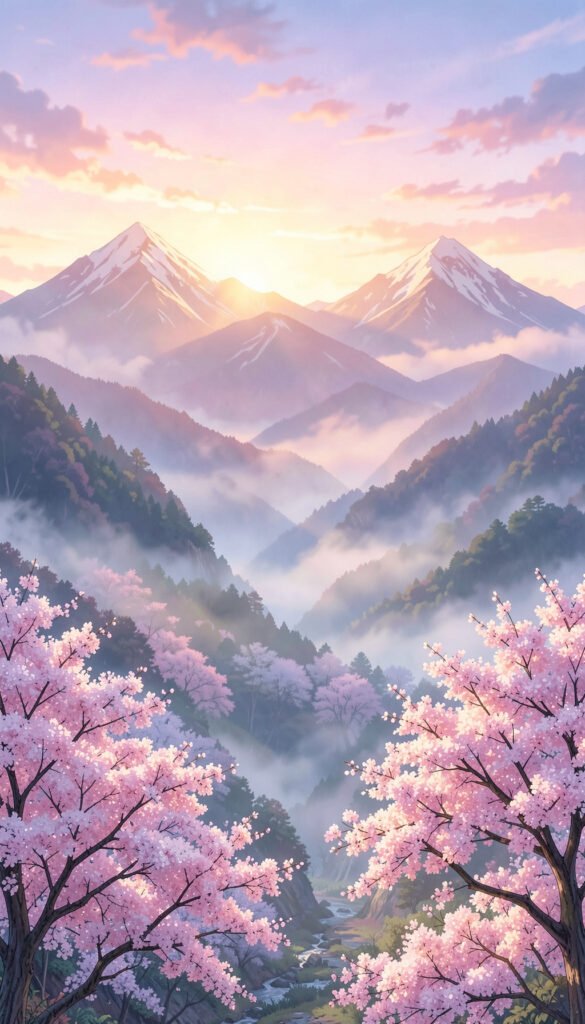 Paisaje de montaña anime - Fondos para WhatsApp perfil de