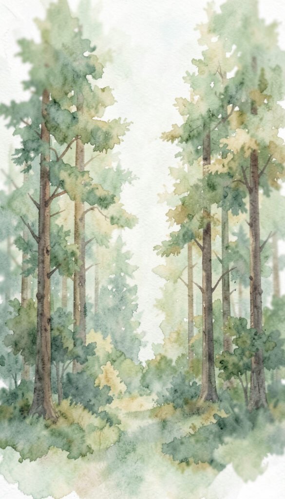 Bosque en acuarela - Portadas de biología aesthetic naturales