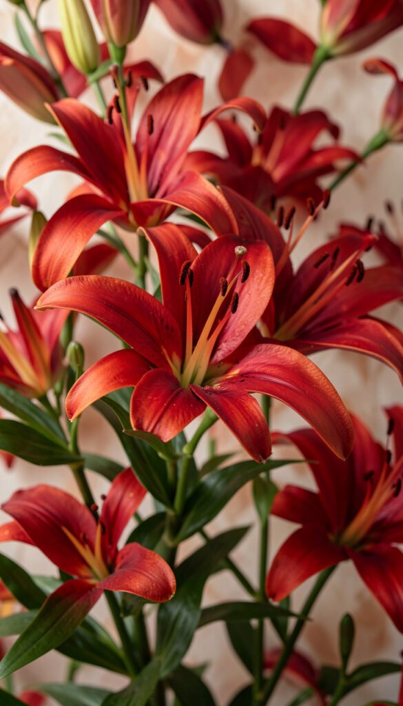 Lirios rojos radiantes - flores naturales rojas elegantes