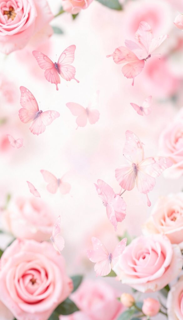 Rosa Romántico - Mariposas y flores para perfil