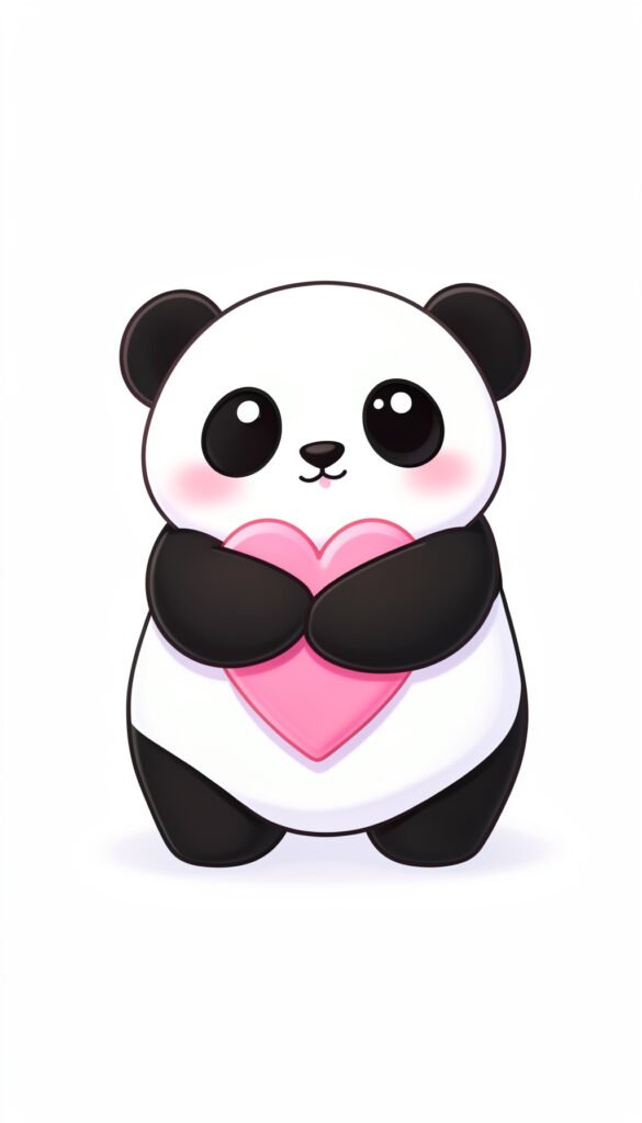 Panda abrazando corazón - Fotos kawaii para fondo de