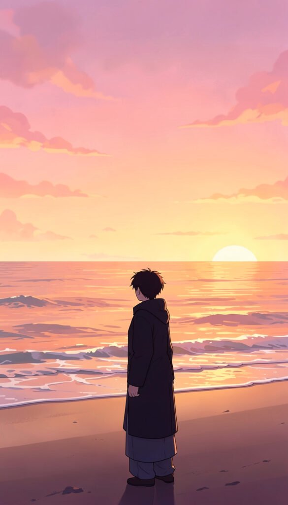 Atardecer en la playa - Fondos anime aesthetic modernos y