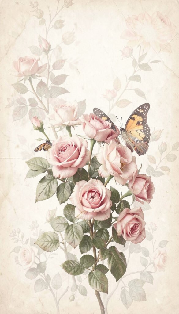 Rosas y Mariposas - Fondos de flores vintage aesthetic