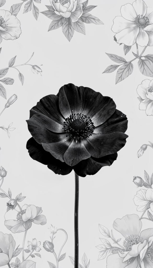 Anémonas Negras y Blancas - Fondos de flores minimalistas elegantes