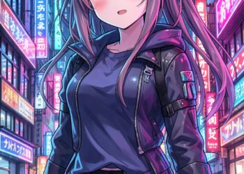 Chica anime con neón - Fondos para WhatsApp perfil de