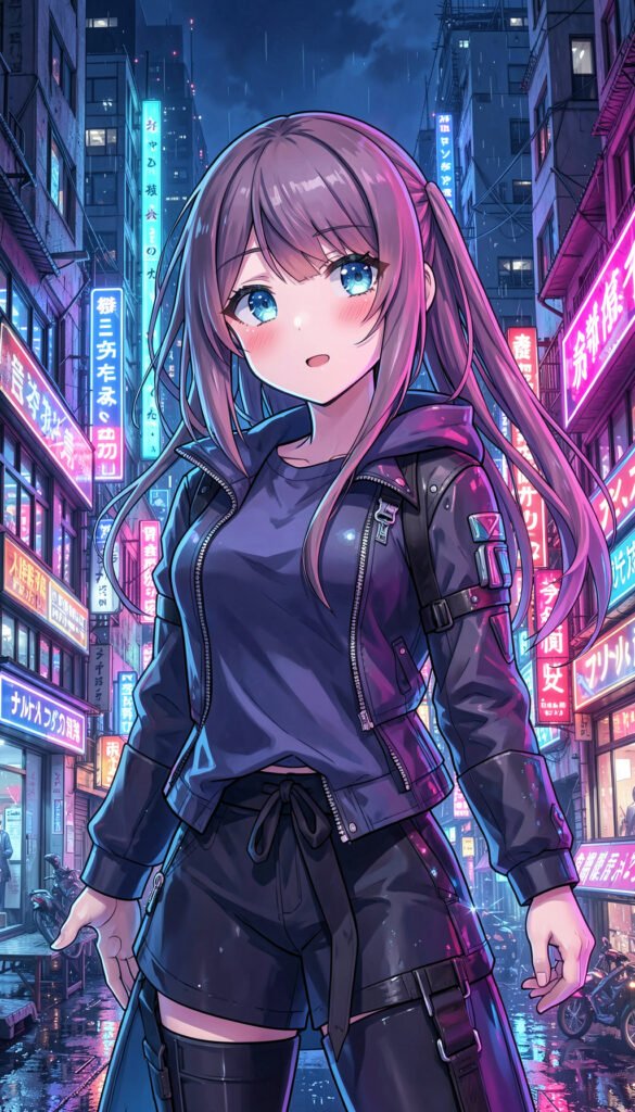 Chica anime con neón - Fondos para WhatsApp perfil de