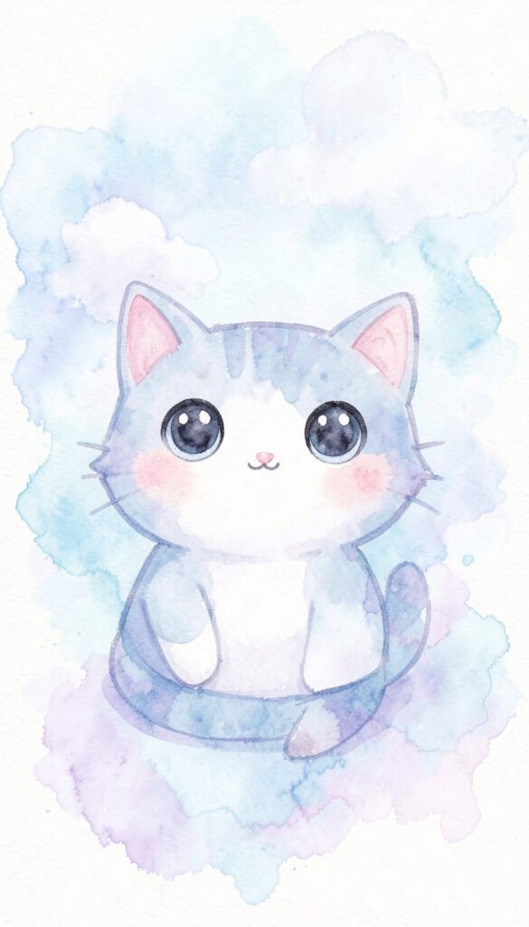 Gatito Kawaii en Acuarela - fotos de perfil kawaii