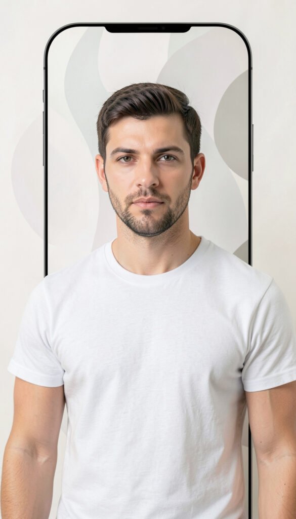 Fondo blanco roto y camiseta básica - Fotos de perfil para hombres