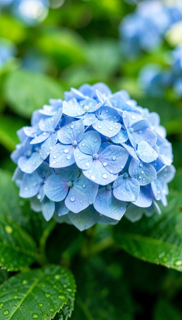 Hortensia azul intenso - Fotos de flores con gotas