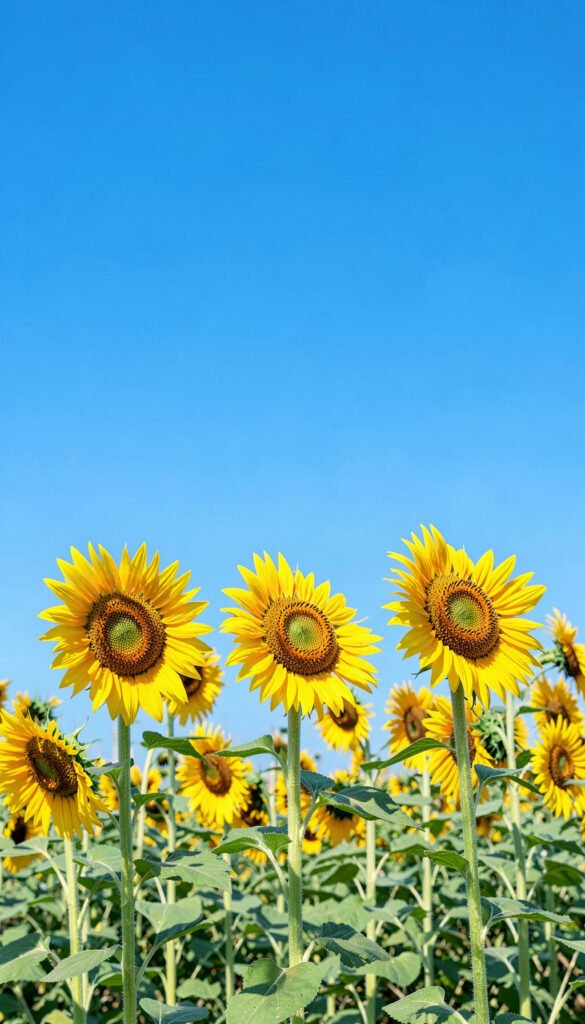 Girasoles bajo el cielo azul - Imágenes de flores de primavera
