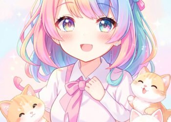 Chica anime con gatos kawaii - imágenes anime kawaii