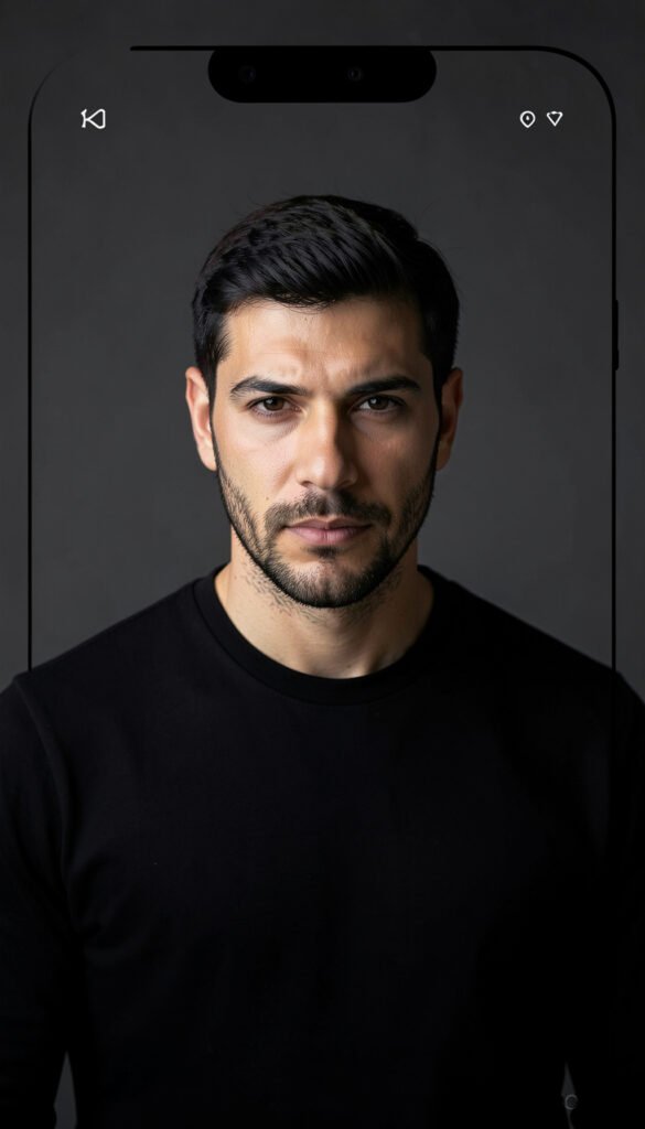 Fondo gris oscuro y mirada directa - Fotos de perfil para hombres