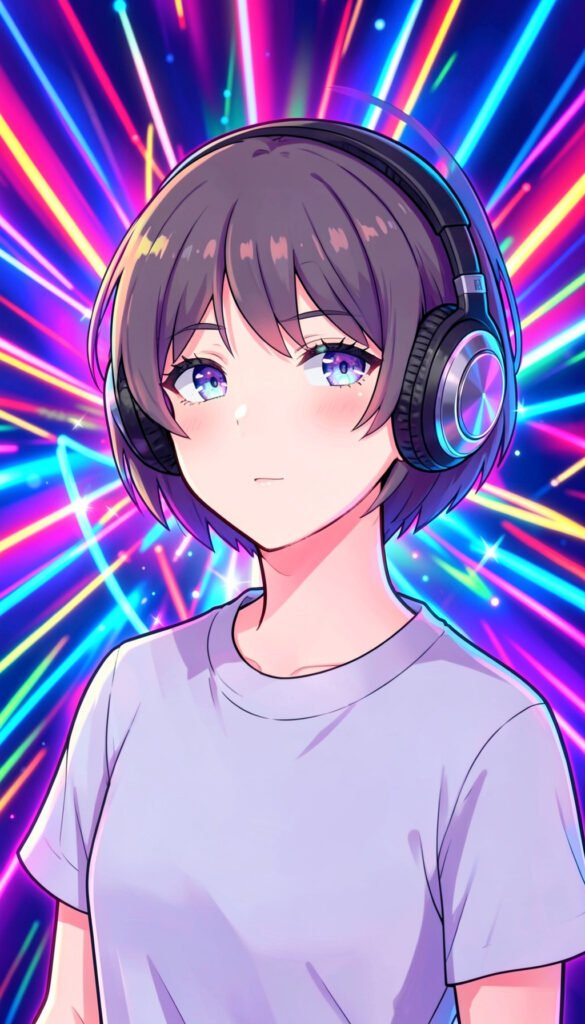 Chica anime con auriculares modernos - Imágenes anime para perfil elegantes