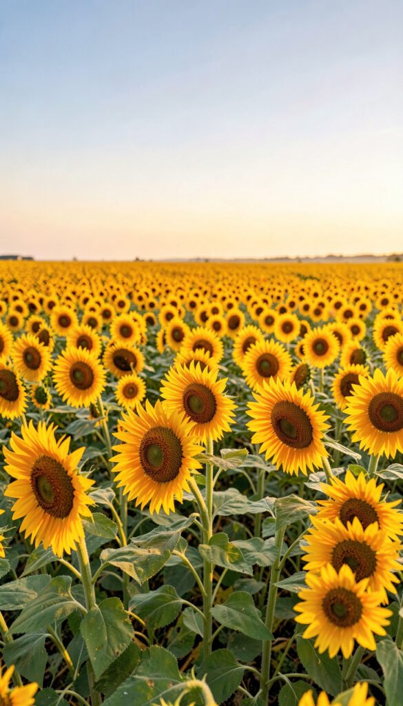 Campo de girasoles al atardecer - fotos de flores naturales