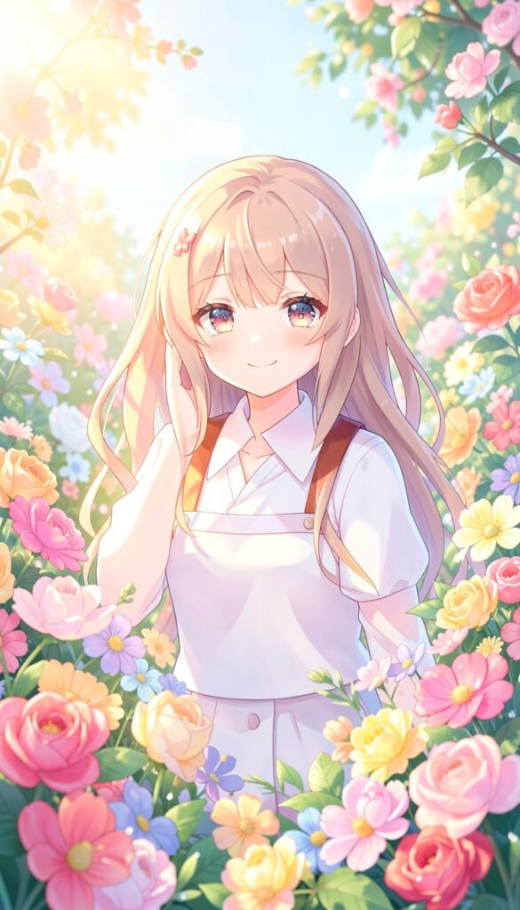 Chica anime con flores - imágenes anime kawaii