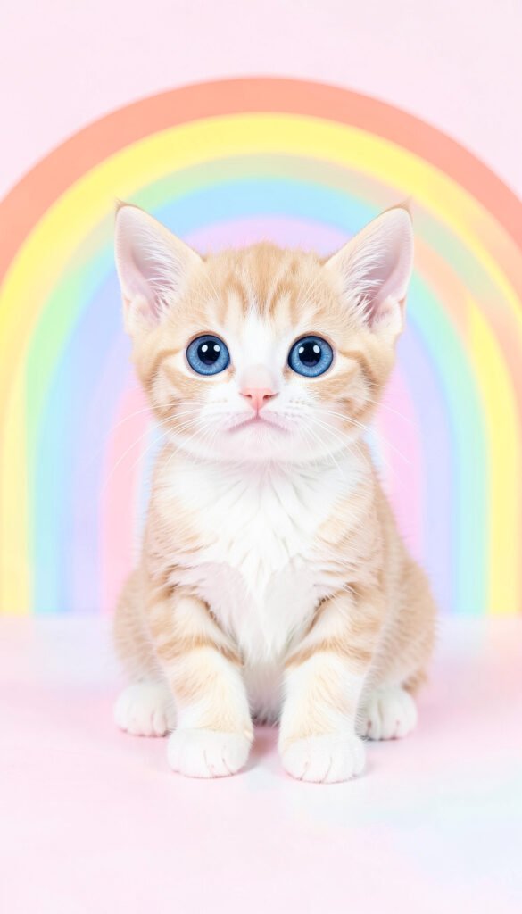 Gatito kawaii con fondo arcoíris - Fotos de perfil kawaii para