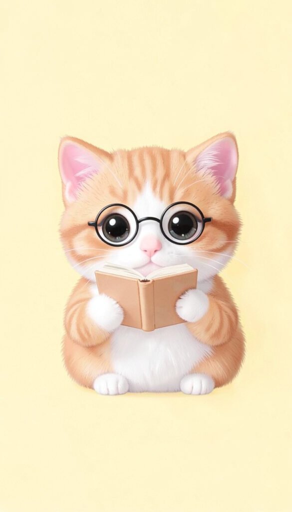 Gatito con gafas y libro - Fotos de perfil kawaii de