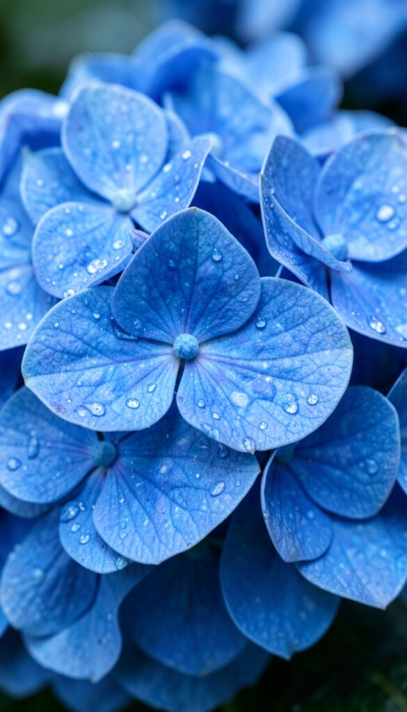 Hortensia azul intensa - flores macro alta resolución