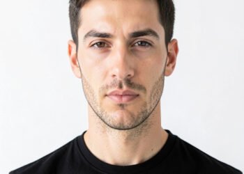 Fondo blanco con camisa negra - Fotos de perfil para hombres