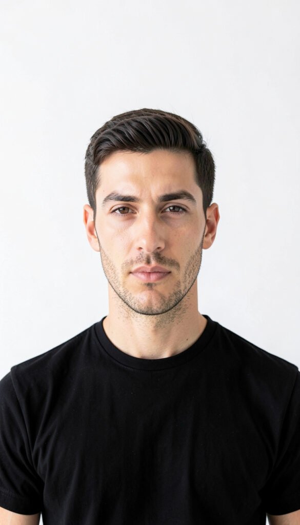 Fondo blanco con camisa negra - Fotos de perfil para hombres