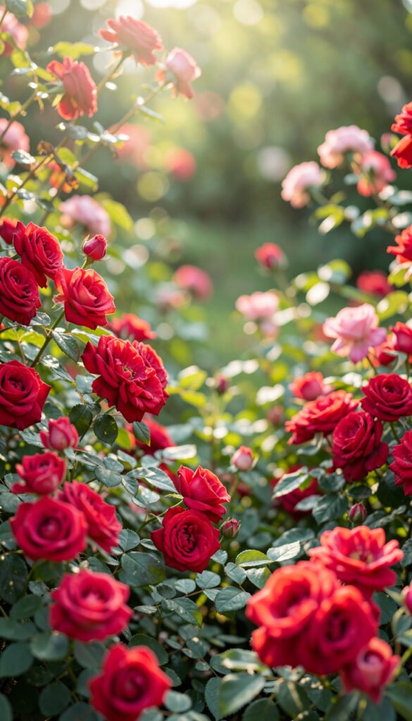 Jardín de rosas rosas y rojas - Fotos de flores rosas rojas