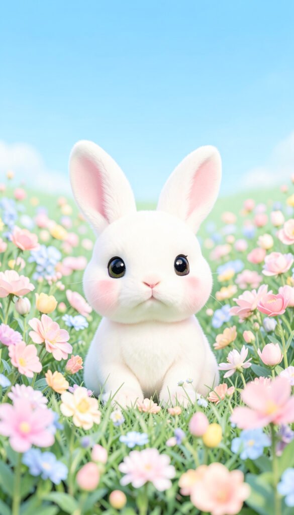 Conejito en campo de flores - Fotos de perfil kawaii aesthetic