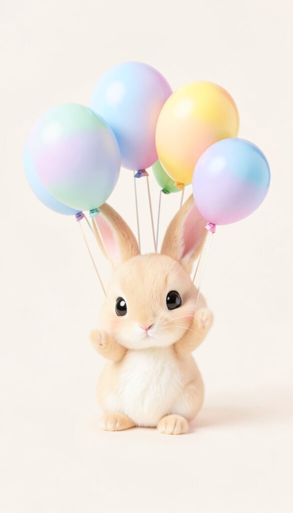 Conejito con Globos - Imágenes kawaii aesthetic tiernas para