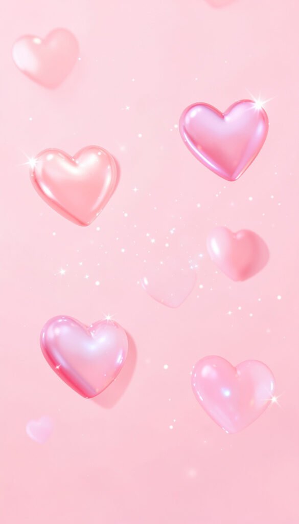 Corazones brillantes y fondo rosa - fotos de perfil cute