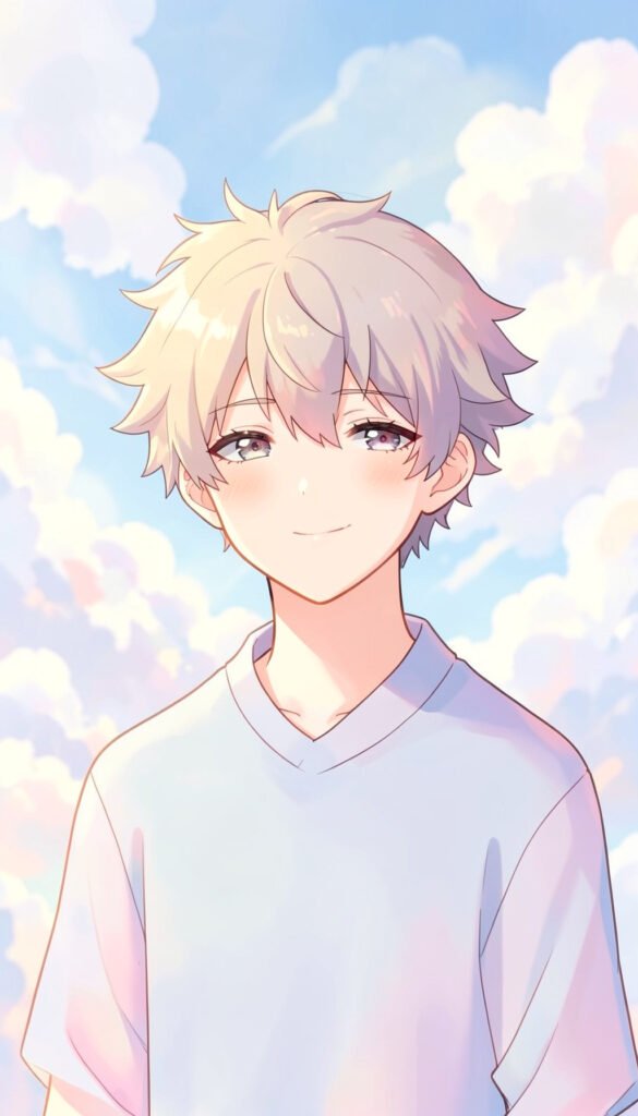 Chico anime con fondo de nubes - Fotos de perfil kawaii aesthetic