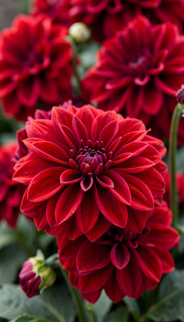 Dalias rojas intensas - flores naturales rojas elegantes