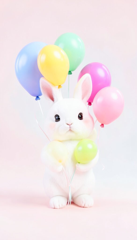 Conejito con globos - Imágenes kawaii aesthetic para perfil
