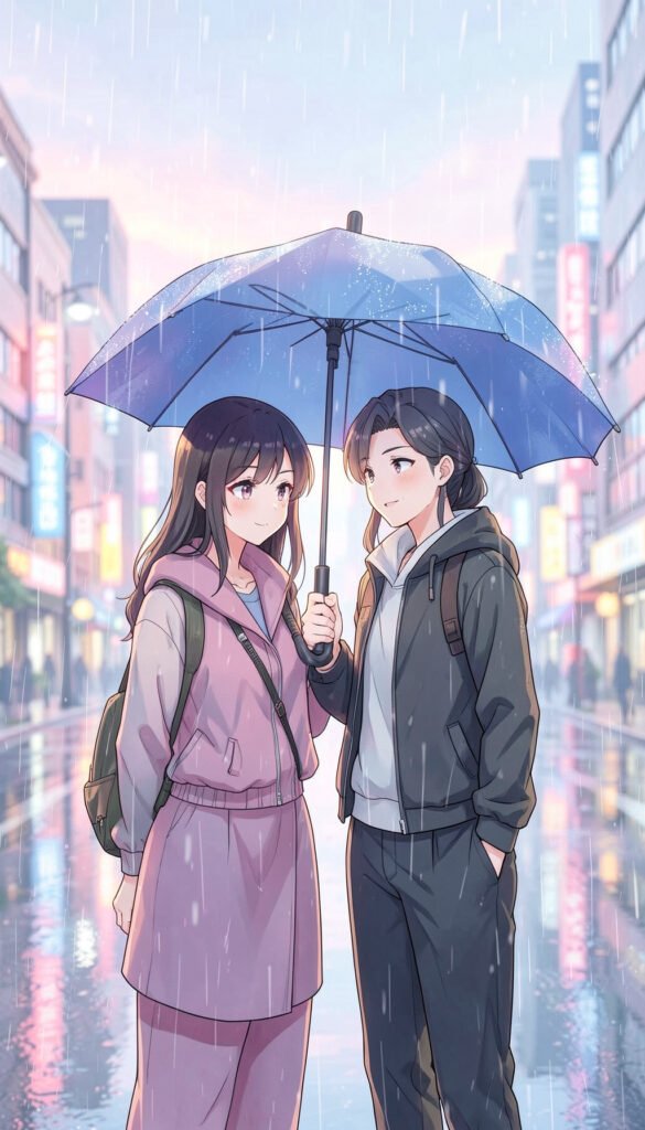 Pareja anime bajo paraguas - Fondos anime aesthetic modernos y