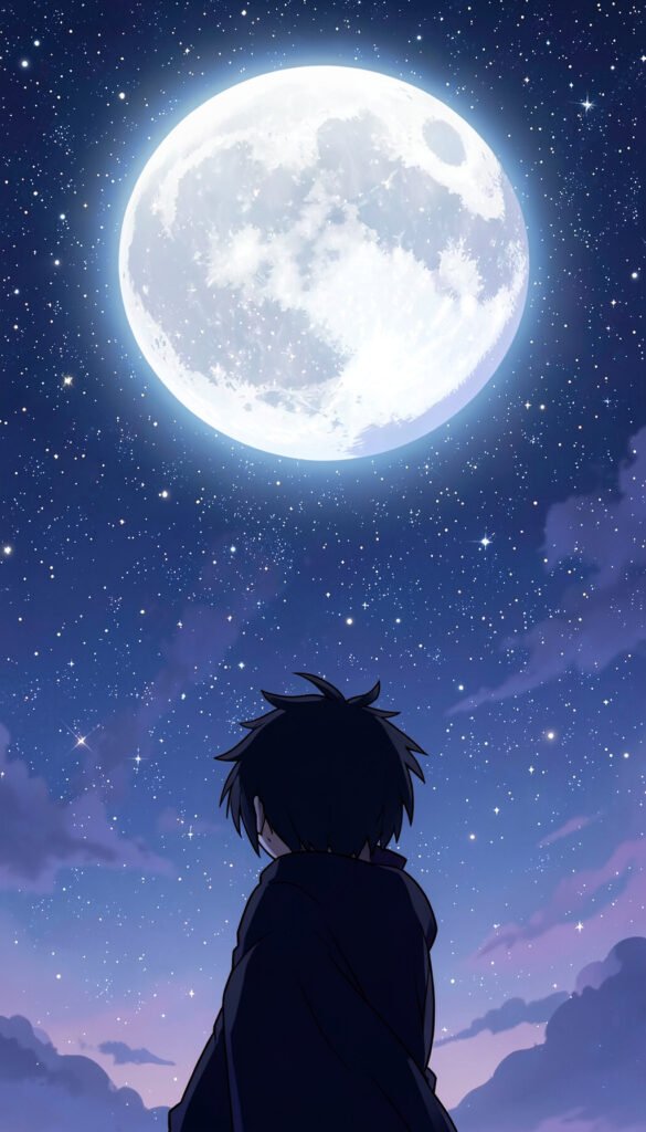 Cielo estrellado y luna llena - Fondos anime aesthetic modernos y