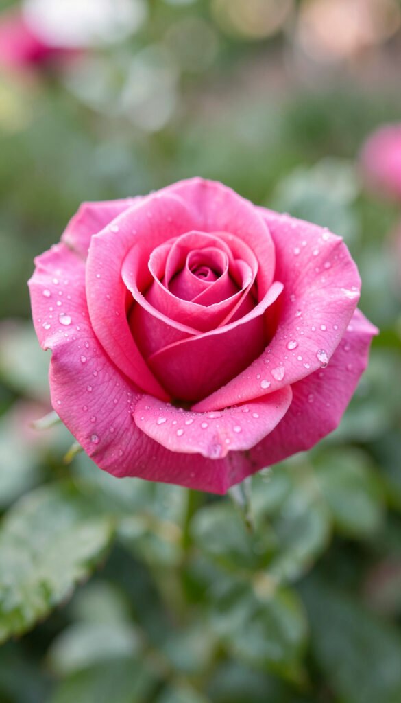 Rosa rosa brillante - Fotos de flores con gotas