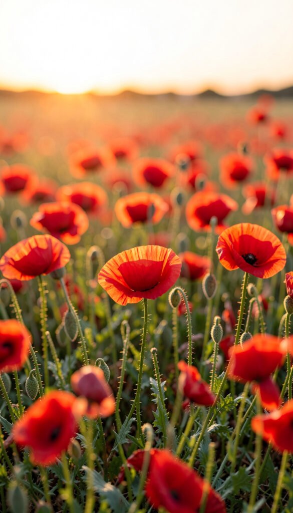 Campo de amapolas al atardecer - fotos de flores para perfil