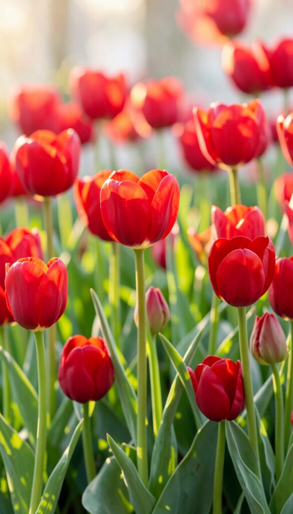 Tulipanes rojos vibrantes - flores naturales rojas elegantes