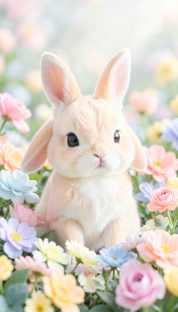 Conejito entre flores - Fotos kawaii para fondo de