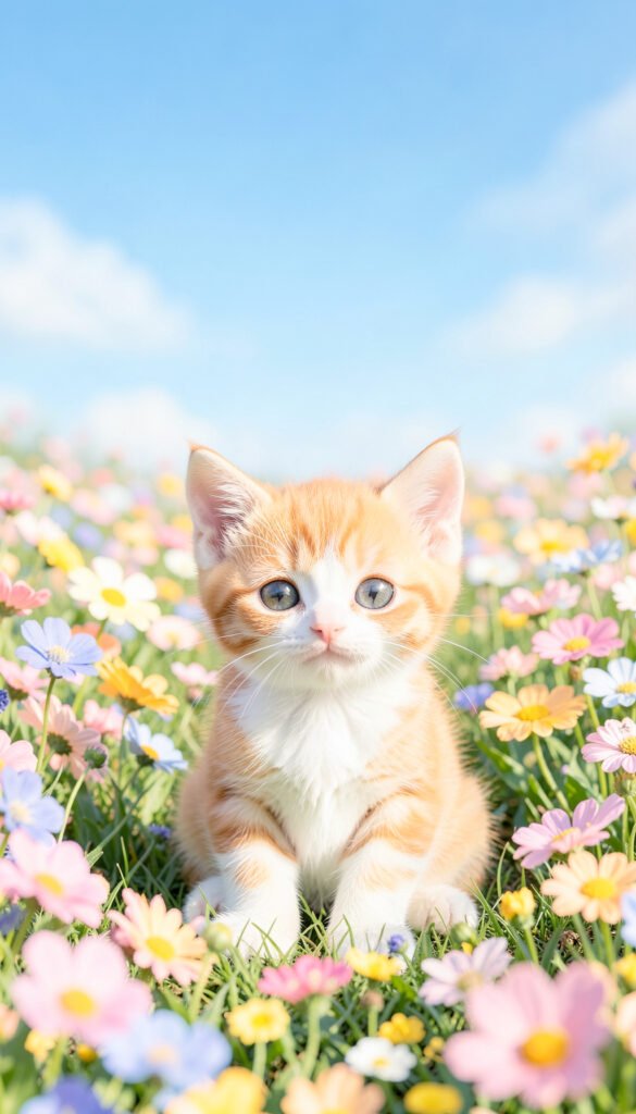Gatito en campo de flores - Fotos de perfil kawaii de