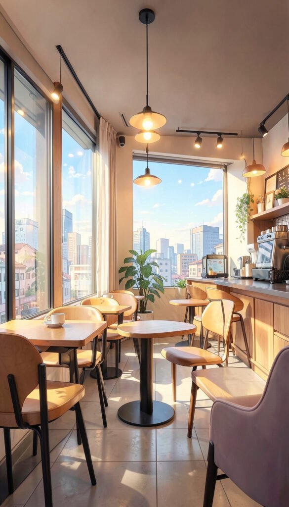 Café japonés acogedor - Fondos anime aesthetic modernos y