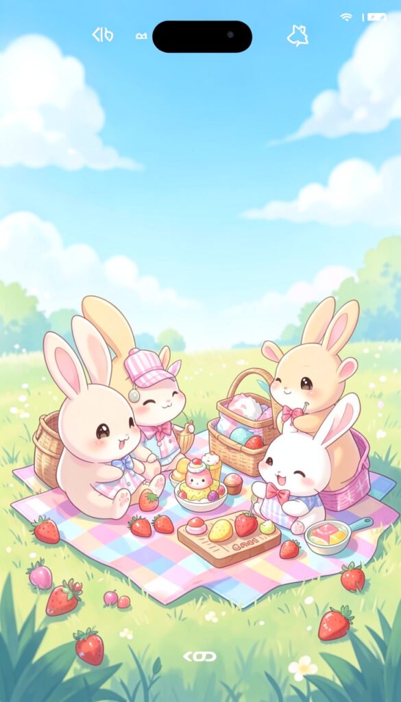 Conejitos dulces en picnic - imágenes anime kawaii