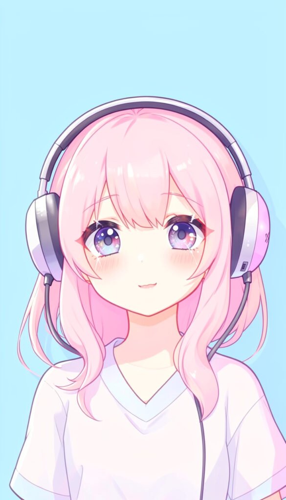 Chica kawaii con auriculares - Fotos de perfil kawaii aesthetic