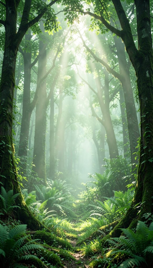 Bosque mágico en tonos verdes - fondos originales para Facebook
