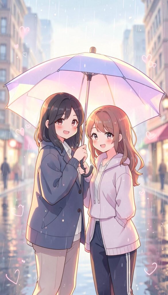 Pareja kawaii bajo paraguas - Fotos de perfil kawaii anime