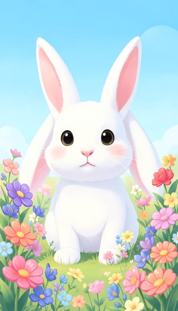 Conejito en campo de flores - Fotos de perfil kawaii para