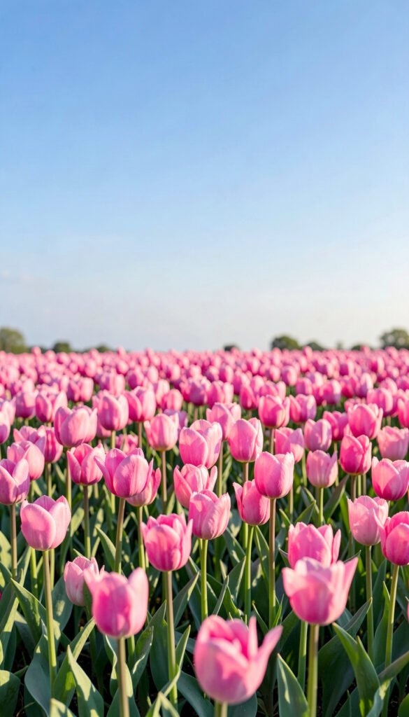 Tulipanes rosados en campo - Imágenes de flores de primavera