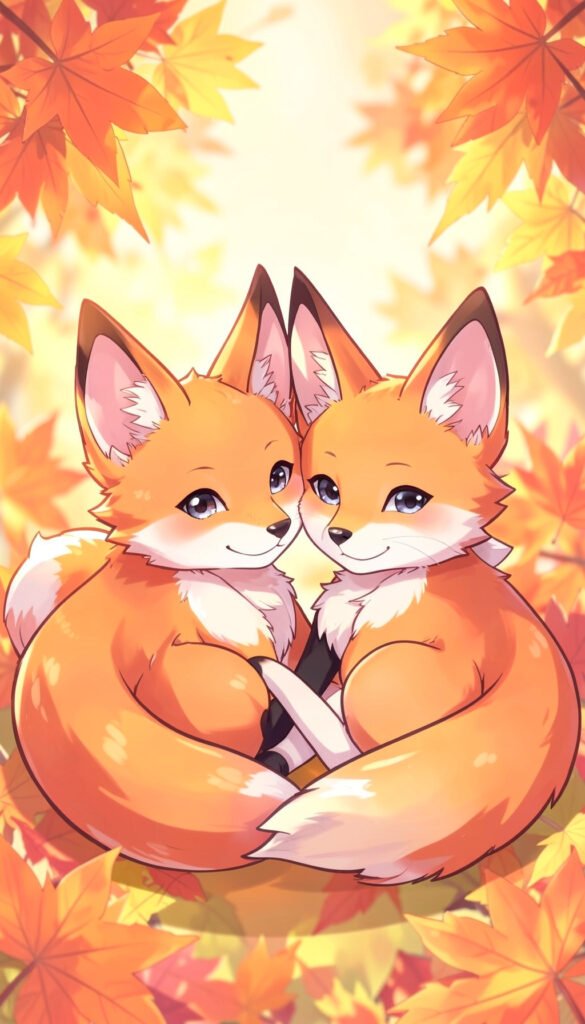 Pareja de zorritos kawaii - imágenes anime kawaii