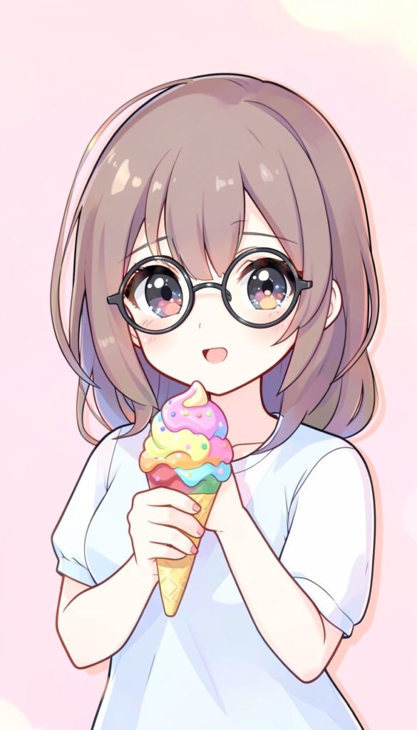 Chica con helado y gafas grandes - Fotos de perfil kawaii aesthetic