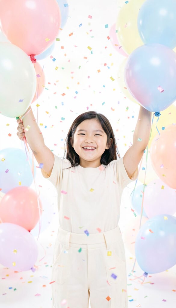 Chica kawaii con globos y confeti - Fotos kawaii chicas lindas y